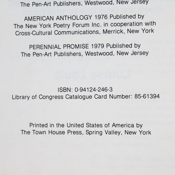 Love Lyrics Anthology Vol 1st Louise Louis Ed 1985 New York Poetry Forum HC