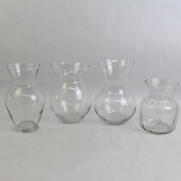 Lot of 4 Unmarked Clear Glass Flower Vases Home Decor
