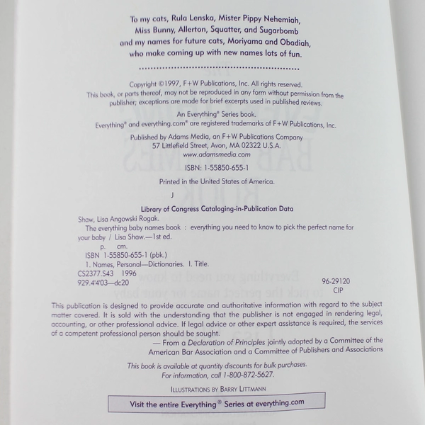 Everything Baby Names Book by Lisa Shaw 1997 - Over 25,000 Names!