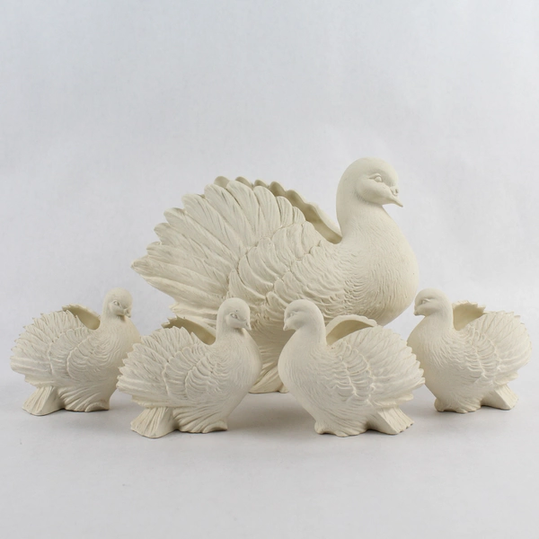 Set of 5 Unbranded Mother and Baby Doves Ceramic Bisque Vase Planters