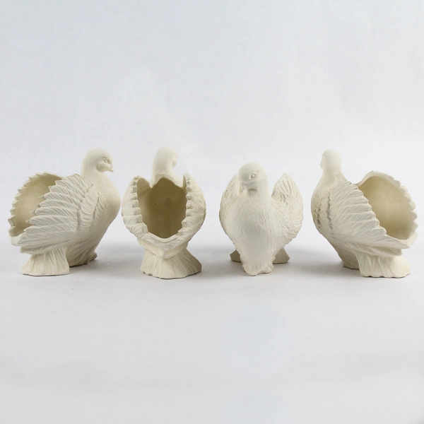 Set of 5 Unbranded Mother and Baby Doves Ceramic Bisque Vase Planters