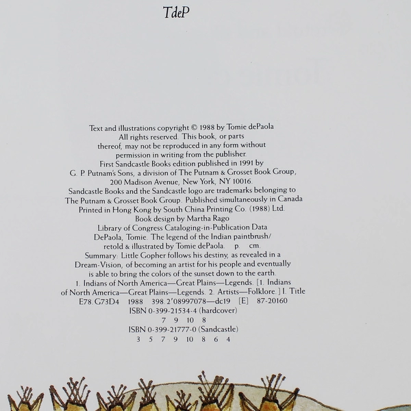 The Legend of the Indian Paintbrush by Tomie dePaola 1988 Hardcover Book