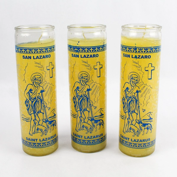 Lot of 3 Eternalux Saint Lazarus Yellow Prayer Candles