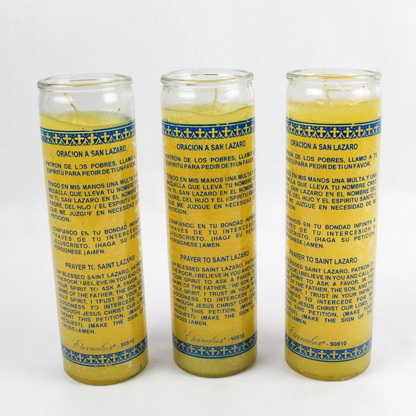Lot of 3 Eternalux Saint Lazarus Yellow Prayer Candles