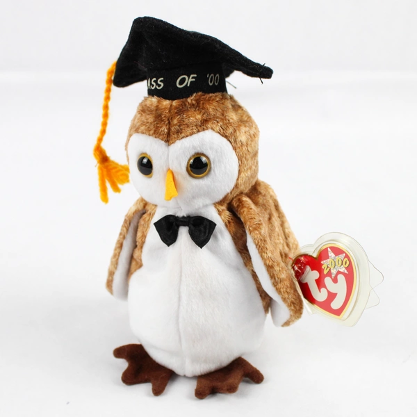 TY Beanie Baby Wisest 2000 Brown Graduation Owl W/ Tag Plush Doll Toy