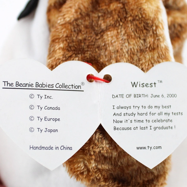 TY Beanie Baby Wisest 2000 Brown Graduation Owl W/ Tag Plush Doll Toy