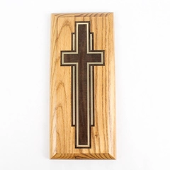 Wood And Brass Cross Plaque 9 x 4 inch