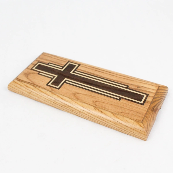 Wood And Brass Cross Plaque 9 x 4 inch