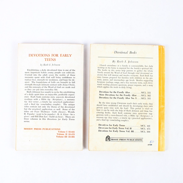 Devotions For Early Teens Volume Two & Three by Ruth I Johnson 1961 & 1962 PB