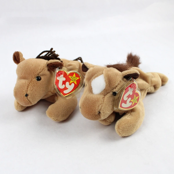 Lot of 2 TY Beanie Babies Derby 1995 Brown Horse Different Manes W/ Tag Plushy