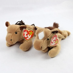 Lot of 2 TY Beanie Babies Derby 1995 Brown Horse Different Manes W/ Tag Plushy