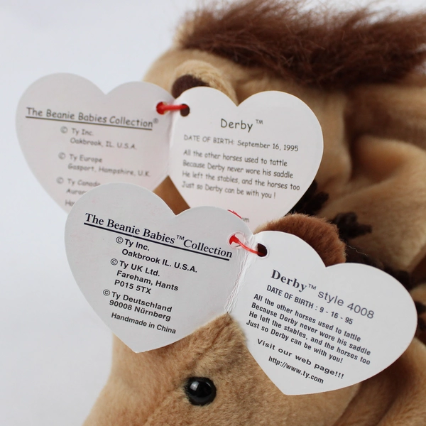 Lot of 2 TY Beanie Babies Derby 1995 Brown Horse Different Manes W/ Tag Plushy