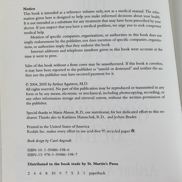South Beach Diet Good Fats Good Carbs Guide by Arthur Agatston 2005 Paperback