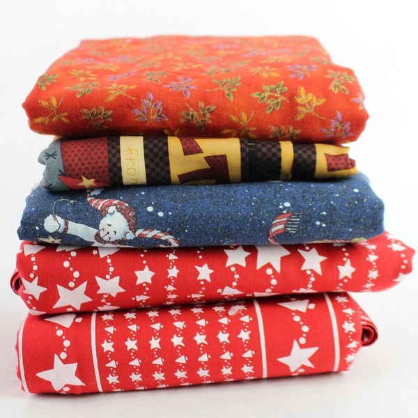 Lot of 5 Christmas Fabrics Holiday Craft Projects DIY Fabric Cutters