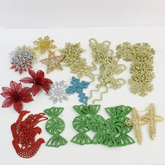 Lot of 38 Glittery Christmas Ornaments Various Holiday Designs