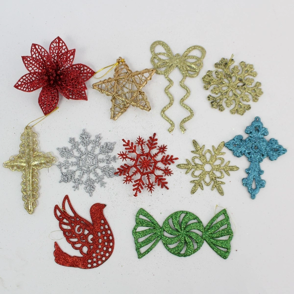 Lot of 38 Glittery Christmas Ornaments Various Holiday Designs