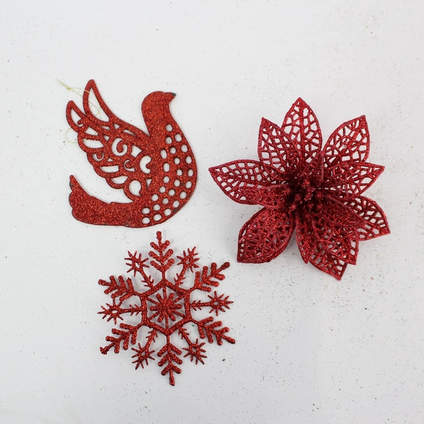 Lot of 38 Glittery Christmas Ornaments Various Holiday Designs