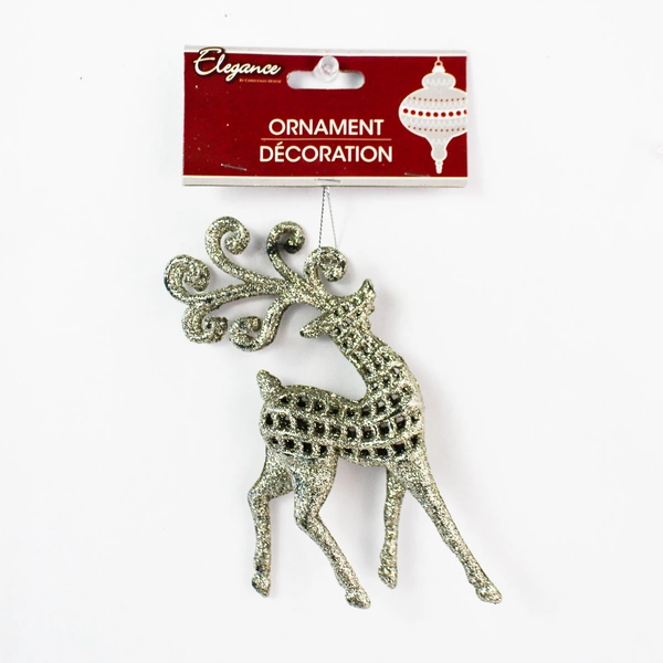 Lot of 2 Blue and Silver Glittery Deer Christmas Tree Holiday Ornaments