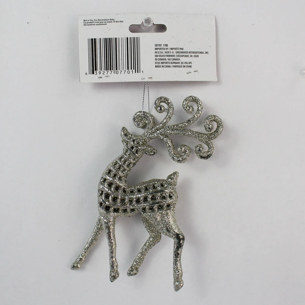 Lot of 2 Blue and Silver Glittery Deer Christmas Tree Holiday Ornaments