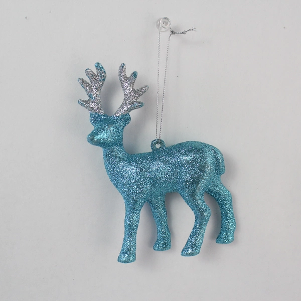 Lot of 2 Blue and Silver Glittery Deer Christmas Tree Holiday Ornaments