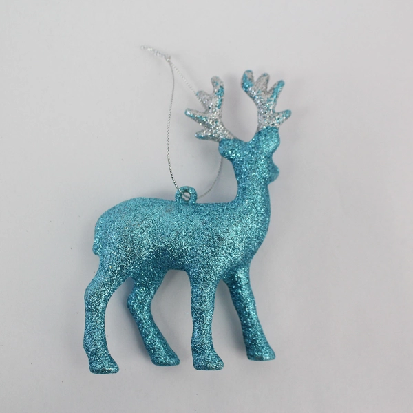 Lot of 2 Blue and Silver Glittery Deer Christmas Tree Holiday Ornaments