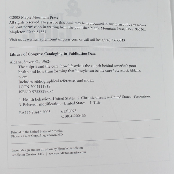 The Culprit and the Cure by Aldana 2005 Hardcover - Good Condition