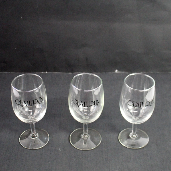 Lot of 3 Quail Run Vineyards Rogue Valley Oregon Wine Glasses 5.75"