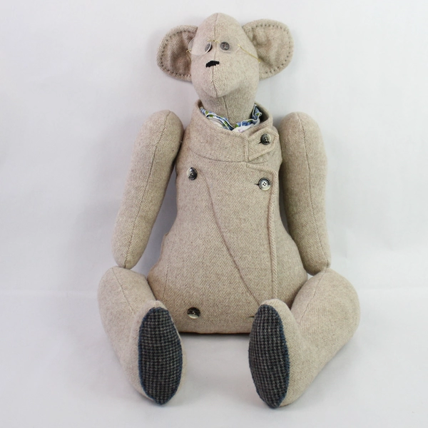 31.5 Inch Hand Made Stuffed Kangaroo Made From A Beige Tweed Wool Coat