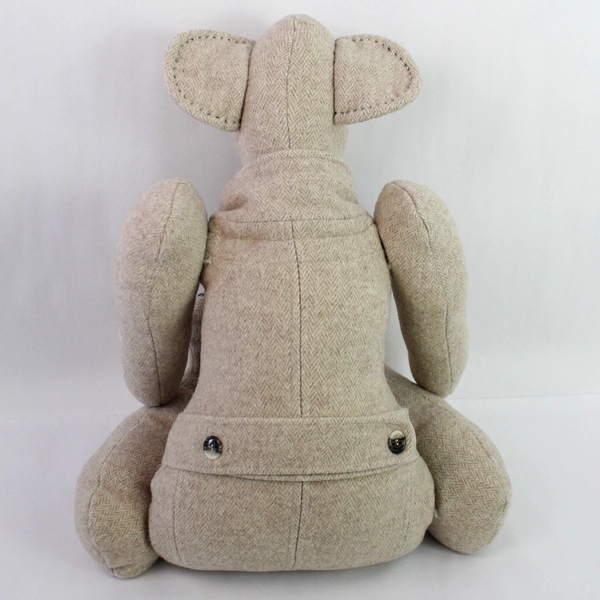 31.5 Inch Hand Made Stuffed Kangaroo Made From A Beige Tweed Wool Coat