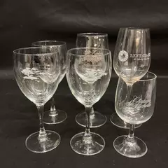 Lot of 6 Assorted Crystal Wine Glasses Various Sizes And Logos