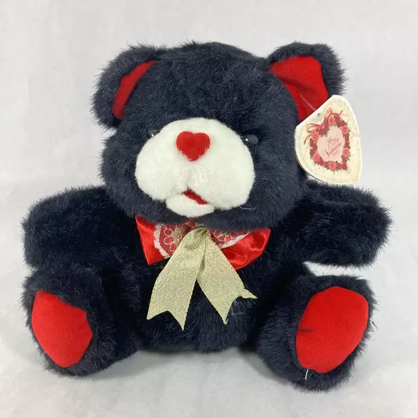 Cuddle Wit Valentine Bear Black & Red with Ear Tag 9.5" Plush Toy