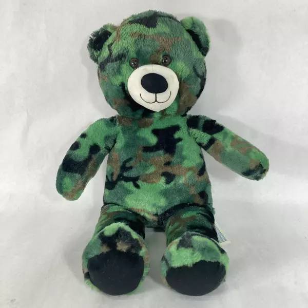 2017 Build a Bear Green Camouflage Teddy Bear Plush 17" Pre-Owned