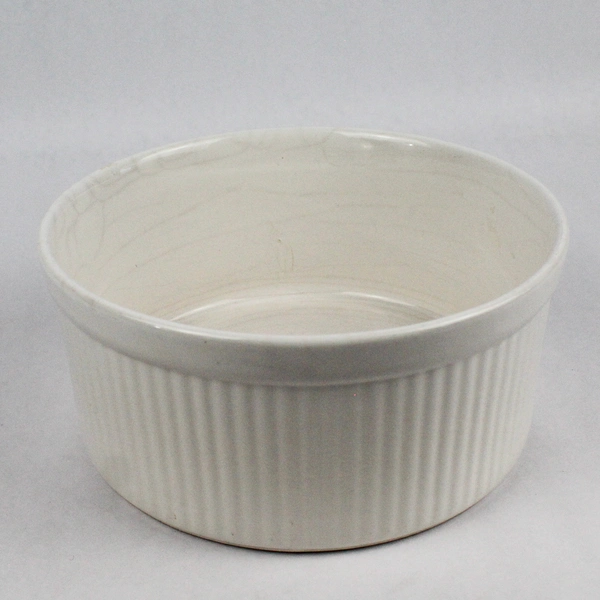 White Ribbed Ceramic Soufflé Bowl Ramekin 8.5 Inch