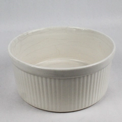 White Ribbed Ceramic Soufflé Bowl Ramekin 8.5 Inch