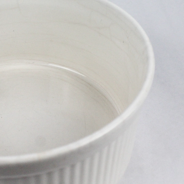 White Ribbed Ceramic Soufflé Bowl Ramekin 8.5 Inch