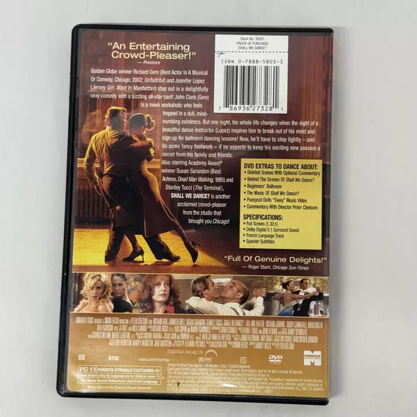 Shall We Dance DVD 2004 Richard Gere Jennifer Lopez and Susan Sarandon