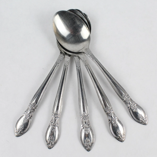 Lot of 5 Floral Pattern Stainless Steel Tablespoons Pre-owned Charm