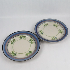 Set of 2 Royal Norfolk Dinner Plates Blue And Brown Stripes & Flowers 11 Inch