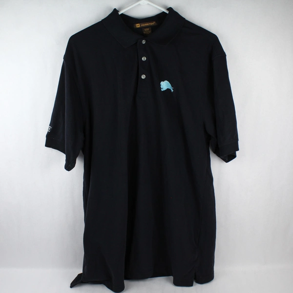Harriton Men's XL Black Short-Sleeve Polo Shirt with Embroidered Buffalo Design