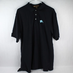 Harriton Men's XL Black Short-Sleeve Polo Shirt with Embroidered Buffalo Design