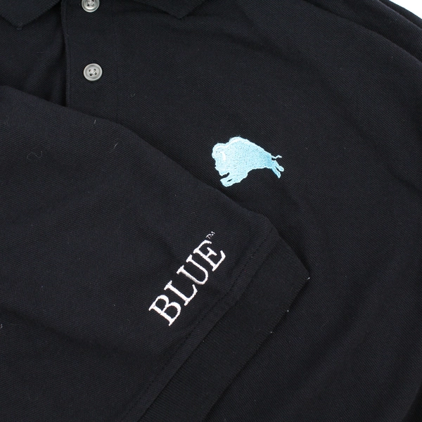 Harriton Men's XL Black Short-Sleeve Polo Shirt with Embroidered Buffalo Design