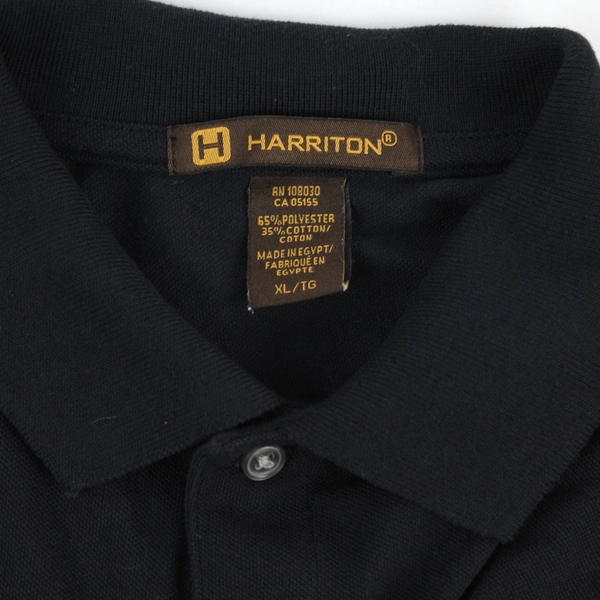 Harriton Men's XL Black Short-Sleeve Polo Shirt with Embroidered Buffalo Design