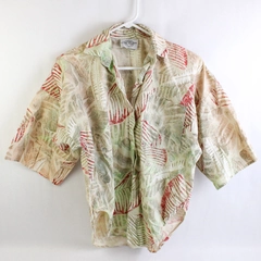 Vintage C.H. Sport Men's Button Up Size M Beige Red Green Short Sleeve