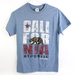 Gildan Men's California Republic T Shirt Top Size Small Blue Graphic Print