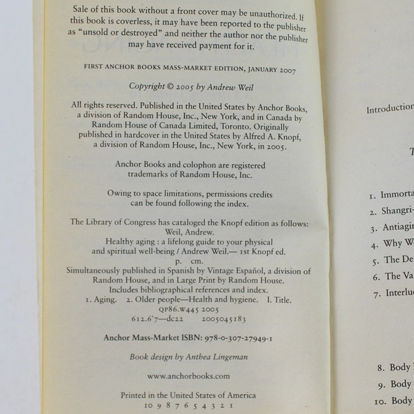 Healthy Aging by Andrew Weil, M.D. 2005 Paperback - Good Condition