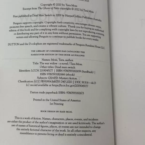 The War Widow by Tara Moss 2020 Paperback