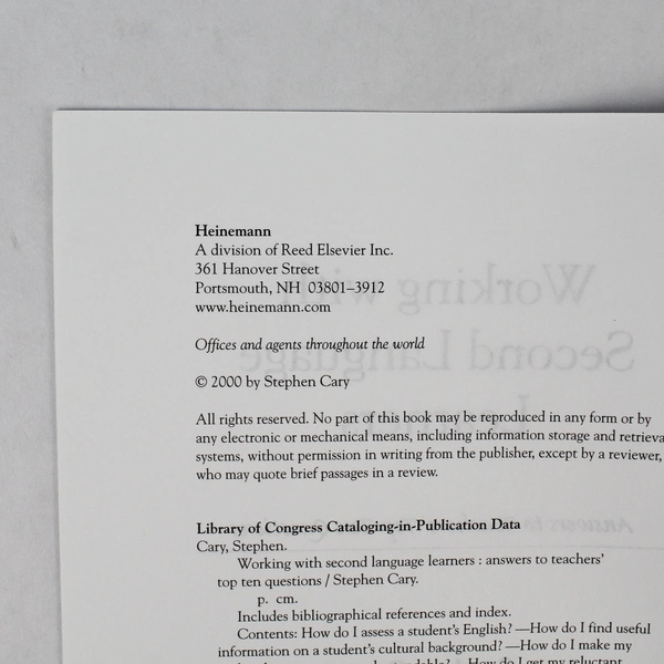 Working with Second Language Learners by Stephen Cary 2000 - Good Condition