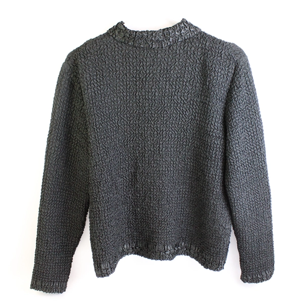 Dressbarn Black Crinkle Blouse Button Front Shoulder Pads Size S Polyester