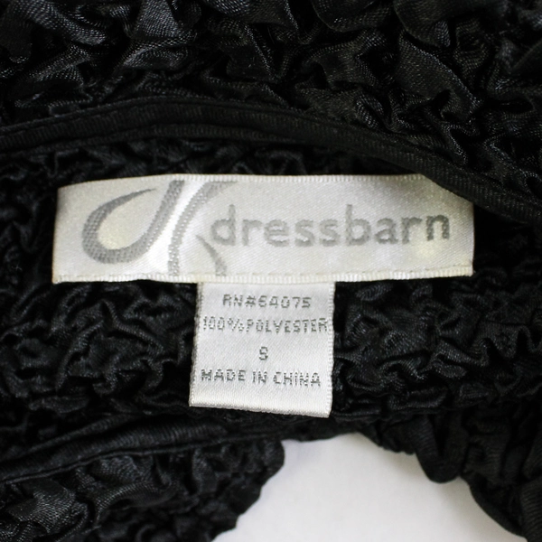 Dressbarn Black Crinkle Blouse Button Front Shoulder Pads Size S Polyester