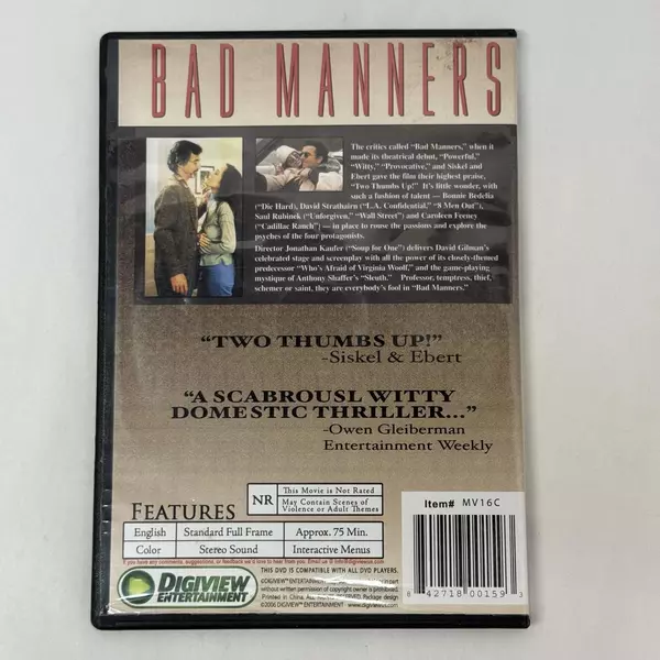 Bad Manners DVD 1998 David Strathairn Bonnie Bedelia Saul Rubinek
